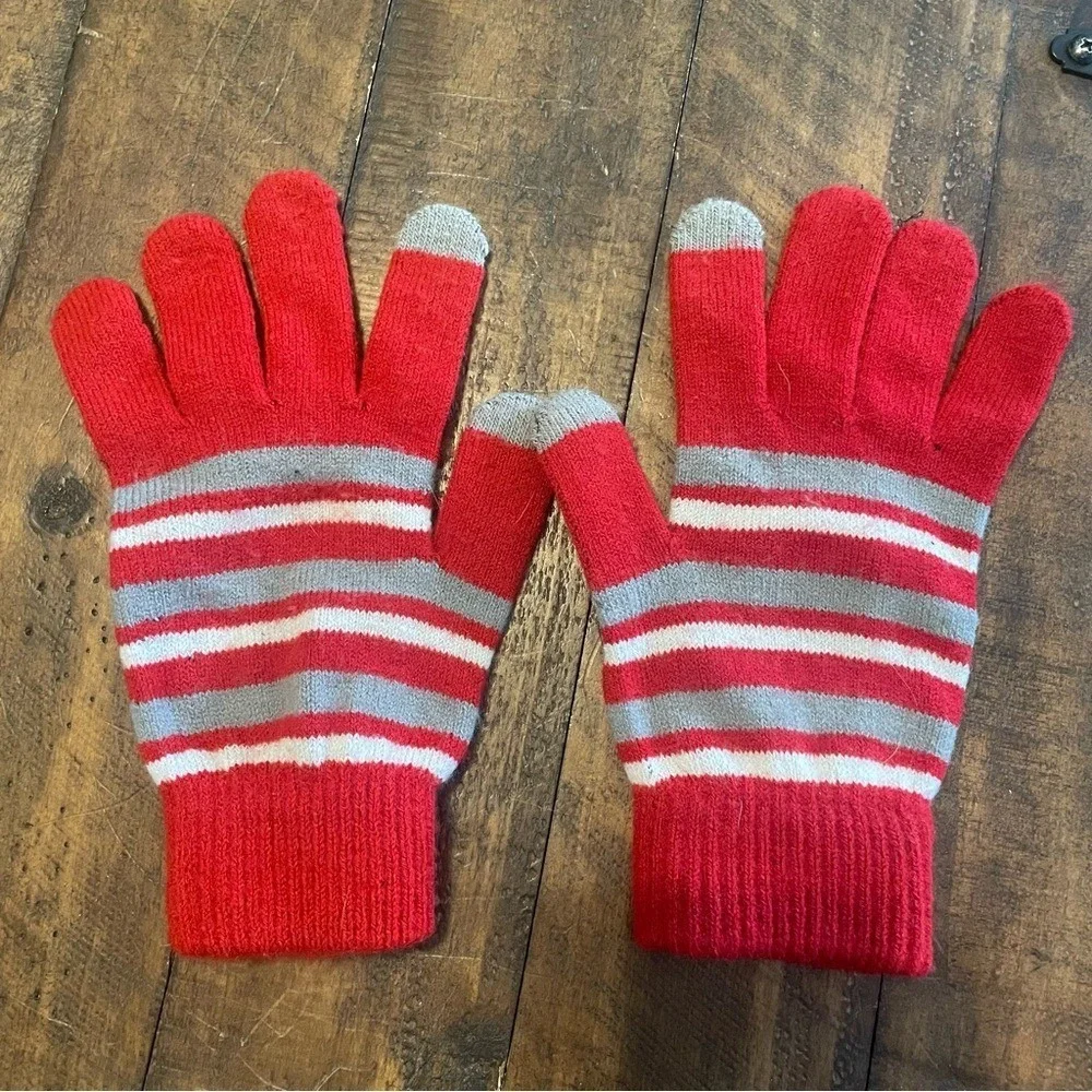 Red Gray White Striped Gloves with UH‎ Logo Touchscreen Compatible Houston